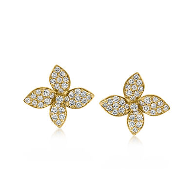 .75 ct. t.w. Lab-Grown Diamond Flower Earrings in 18kt Gold Over Sterling