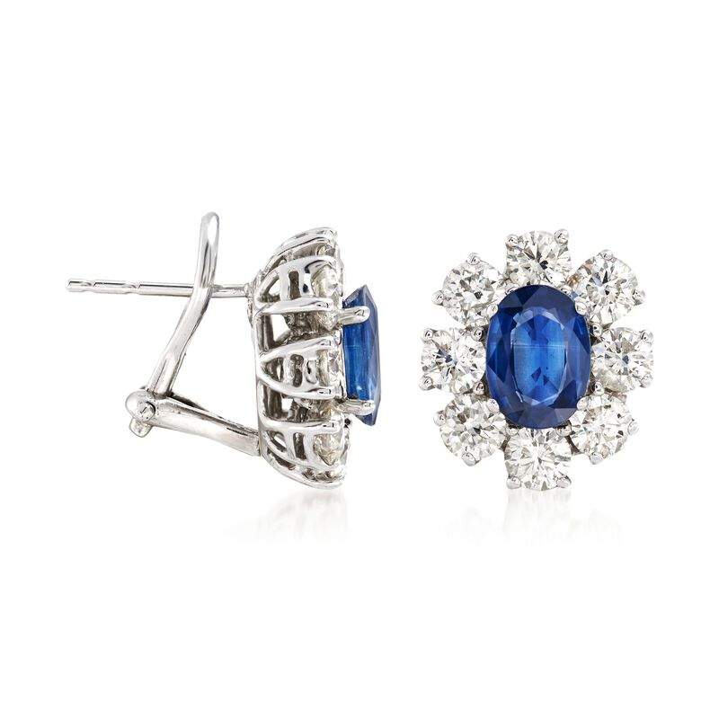 2.00 ct. t.w. Sapphire and 2.55 ct. t.w. Diamond Floral Earrings in 14kt White Gold image number 2