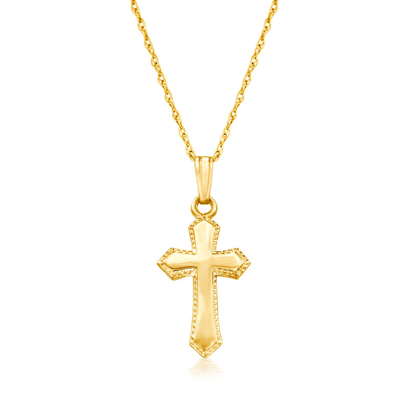 Child's 14kt Yellow Gold Beaded Cross Pendant Necklace. 15&quot; image number 0