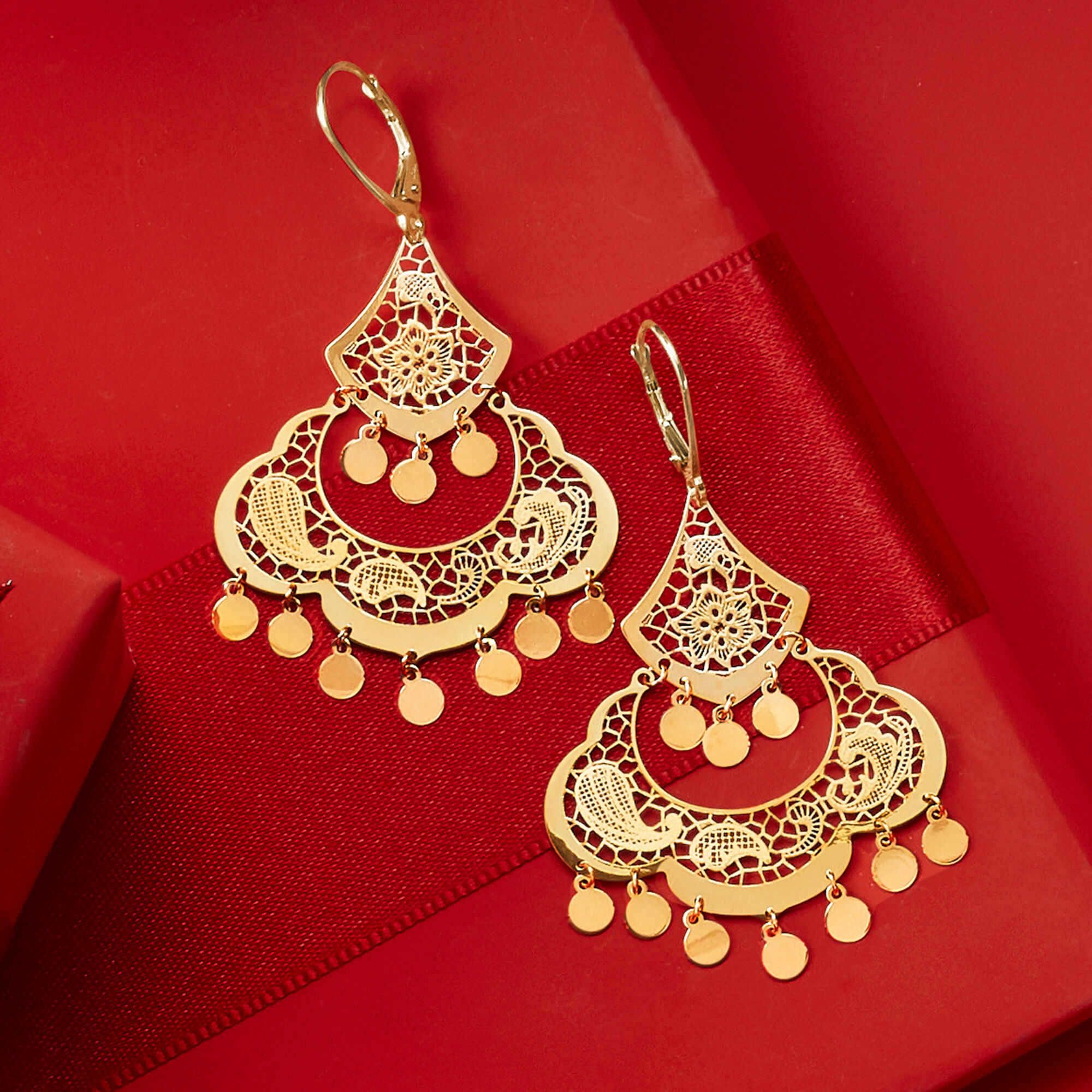 [wingbling] Red Velvetアイリン着用☆14K GOLD☆Clie Earrings Italian 14kt Yellow Gold Filigree Chandelier Earrings