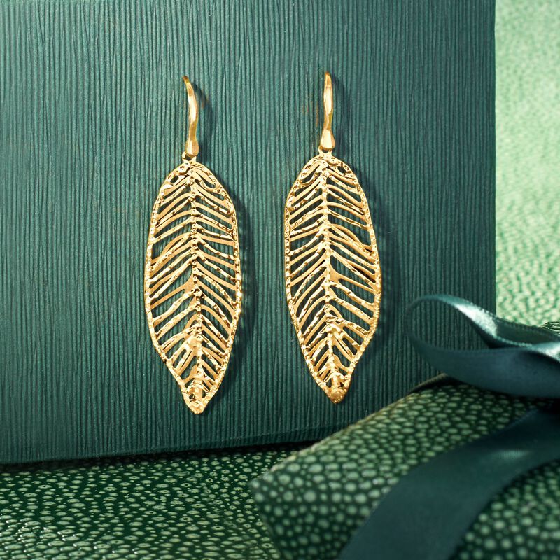 14kt Yellow Gold Leaf Drop Earrings  image number 3