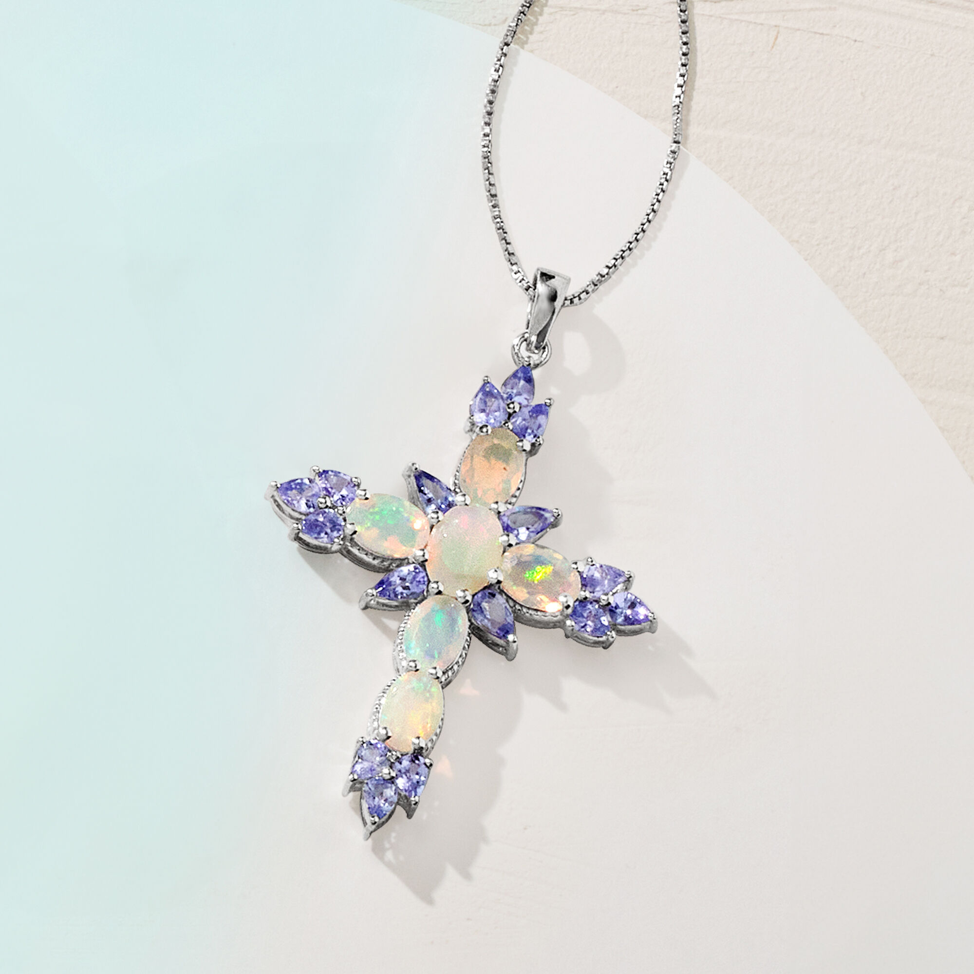 Ethiopian Opal and 1.90 ct. t.w. Tanzanite Cross Pendant Ethiopian Opal and 1.90 ct. t.w. Tanzanite Cross Pendant