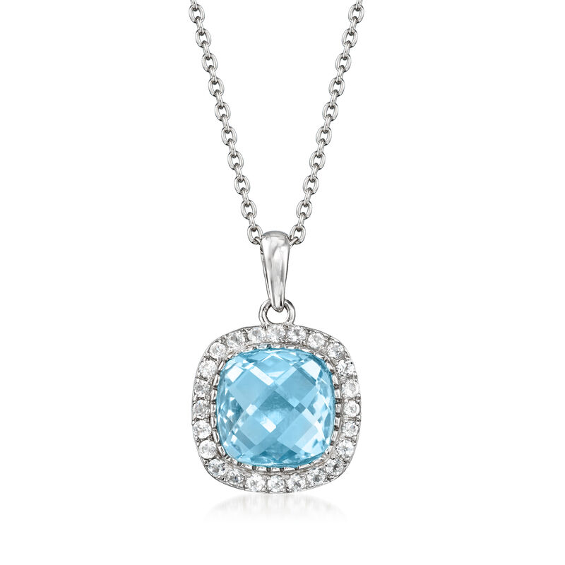 7.50 Carat Sky Blue Topaz and .90 ct. t.w. White Topaz Pendant Necklace in Sterling Silver image number 0