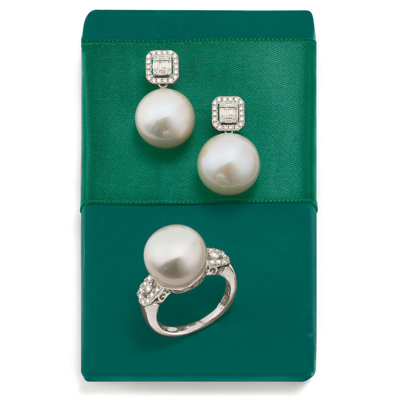 13.5-14mm Cultured Pearl and .28 ct. t.w. Diamond Ring in 14kt White Gold image number 4