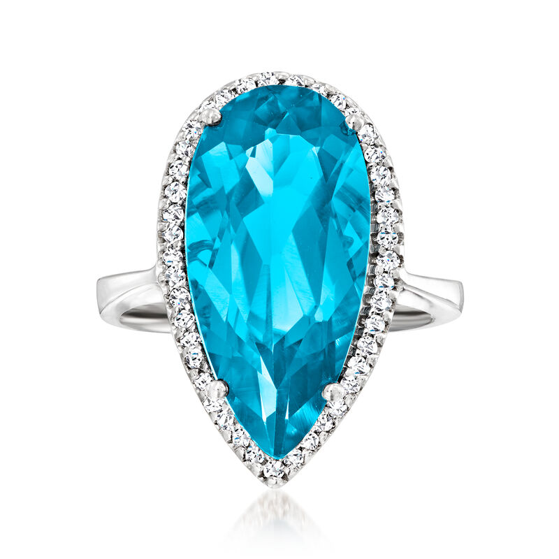 10.00 Carat London Blue Topaz and .25 ct. t.w. Diamond Ring in 14kt White Gold image number 0