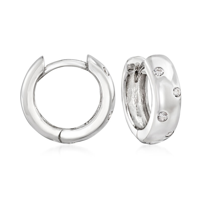.18 ct. t.w. CZ Hoop Earrings in Sterling Silver. 1/2&quot; image number 0