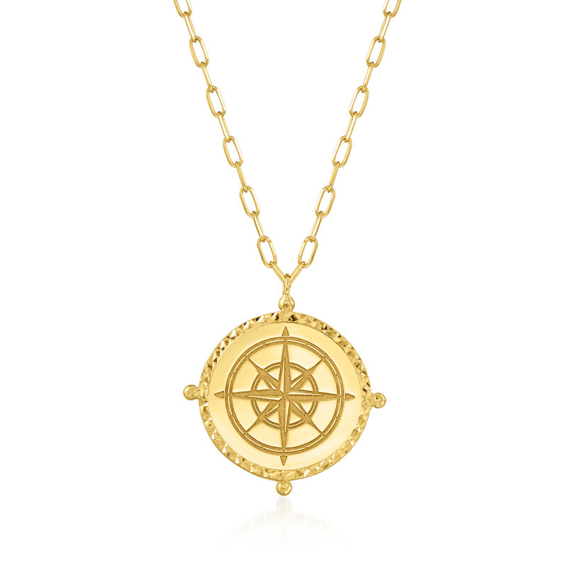 14kt Yellow Gold North Star Compass Necklace with Paper Clip Link Chain image number 0