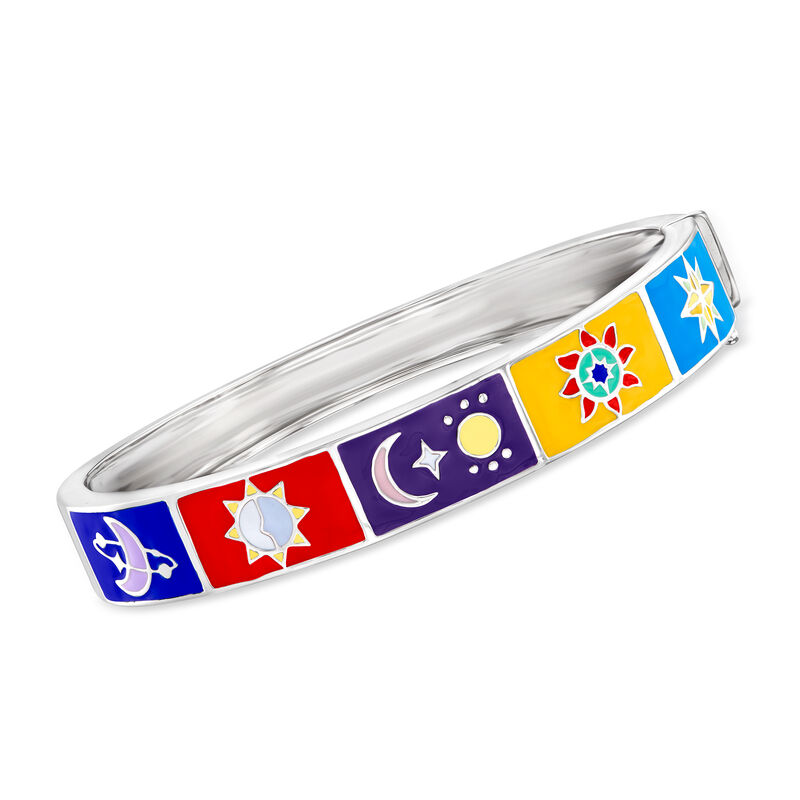 Multicolored Enamel Celestial Bangle Bracelet in Sterling Silver image number 0