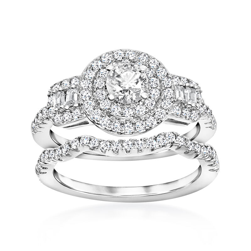 1.10 ct. t.w. CZ Bridal Set: Engagement and Wedding Rings in Sterling Silver image number 0