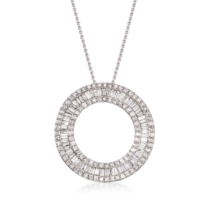 3.00 ct. t.w. Round and Baguette Diamond Open Circle Pendant Necklace in Sterling Silver image number 0