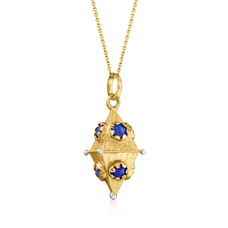 C. 1970 Vintage Lapis Lantern Pendant Necklace in 14kt and 18kt Yellow Gold. 16&quot; image number 2
