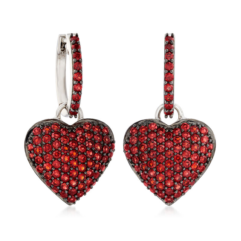 2.40 ct. t.w. Garnet Heart Cluster Drop Earrings in Sterling Silver image number 2