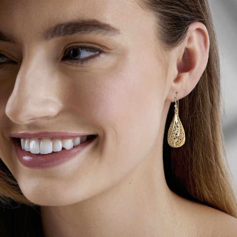 14kt Yellow Gold-Plated Filigree Teardrop Earrings  image number 1