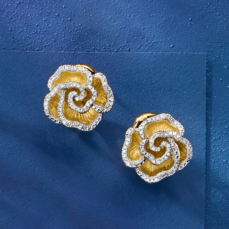.20 ct. t.w. Diamond Flower Earrings in 18kt Gold Over Sterling  image number 4