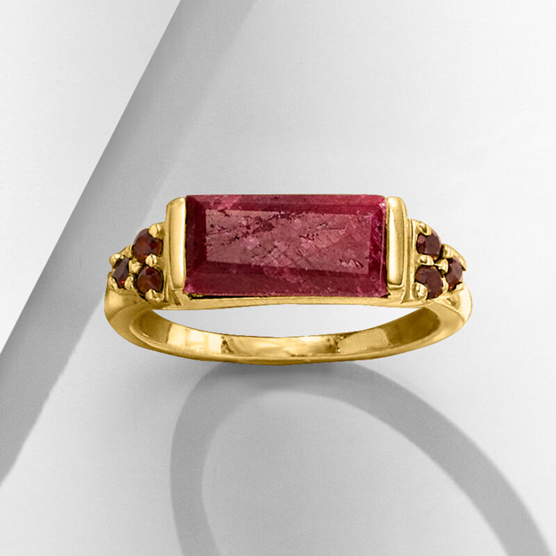 6.00 Carat Ruby and .50 ct. t.w. Garnet Ring in 18kt Gold Over Sterling image number 3