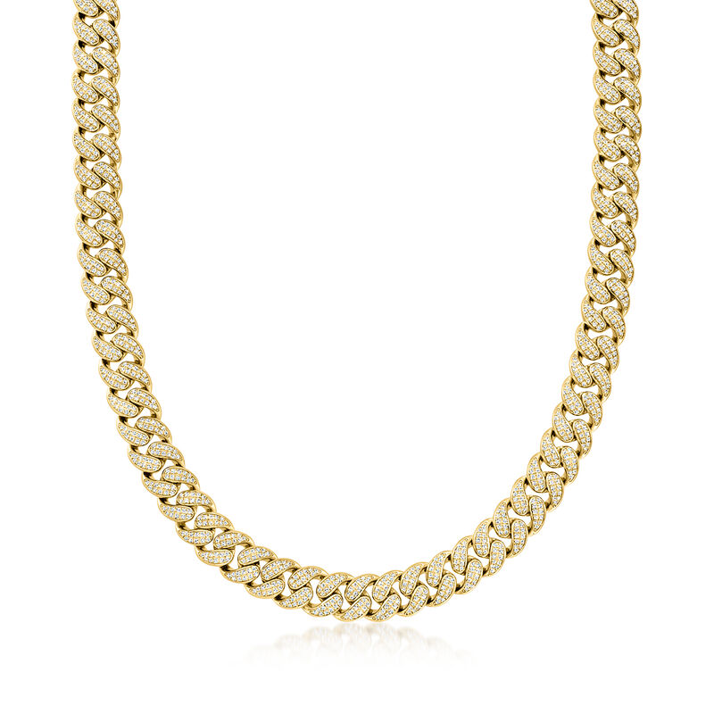Men's 7.00 ct. t.w. Lab-Grown Diamond Cuban-Link Necklace in 18kt Gold Over Sterling. 20&quot; image number 0