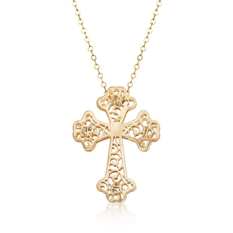 Italian 14kt Yellow Gold Filigree Cross Pendant Necklace image number 0