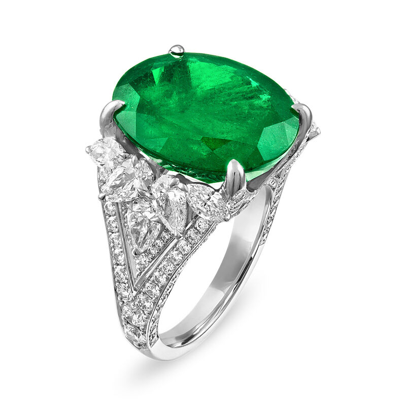 13.00 Carat Colombian Emerald and 2.65 ct. t.w. Diamond Ring in 18kt White Gold image number 1