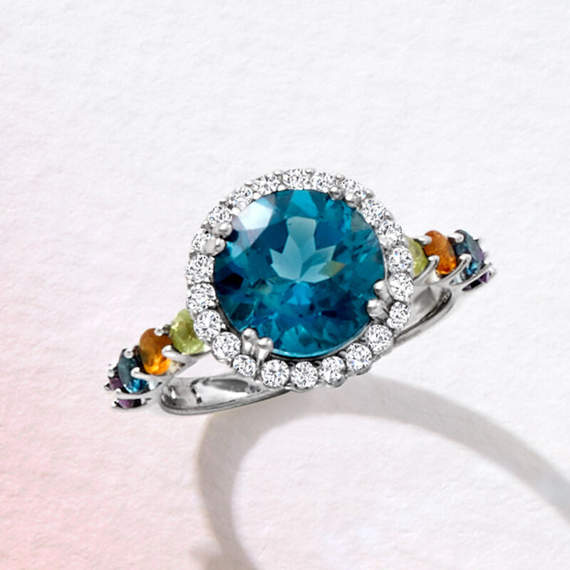 4.20 Carat London Blue Topaz and 1.00 ct. t.w. Multi-Gemstone Ring in Sterling Silver image number 5