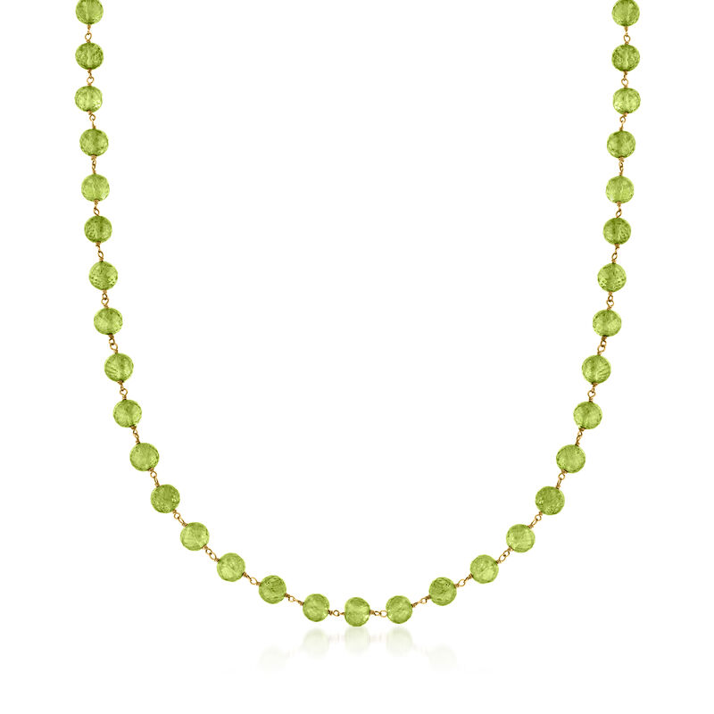 C. 1980 Vintage 66.00 ct. t.w. Peridot Bead Necklace in 14kt Yellow Gold image number 0