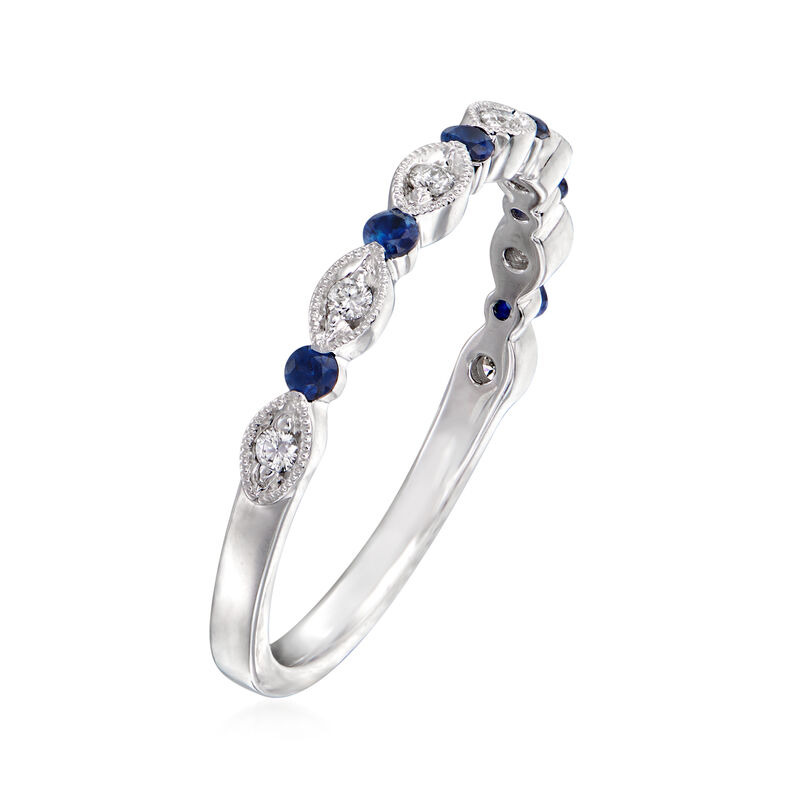 Henri Daussi .10 ct. t.w. Sapphire and Diamond-Accented Wedding Band in 14kt White Gold image number 2