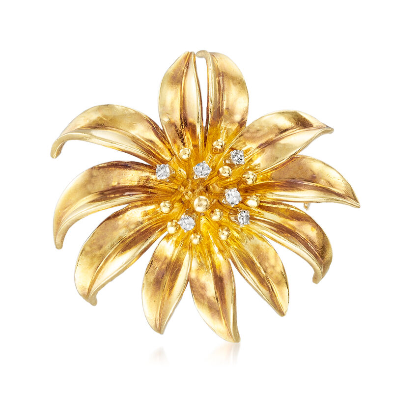 C. 1970 Vintage Tiffany Jewelry .15 ct. t.w. Diamond Flower Pin in 18kt Yellow Gold image number 0