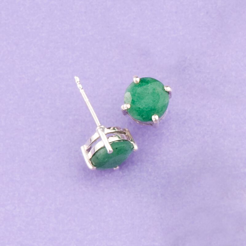 4.00 ct. t.w. Emerald Stud Earrings in Sterling Silver image number 2
