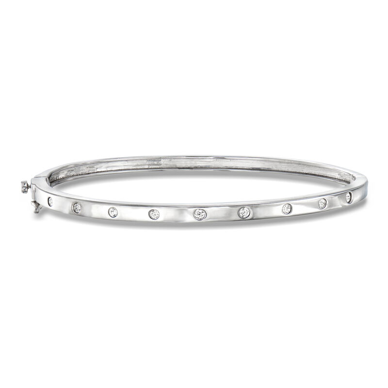 .25 ct. t.w. Diamond Station Bangle Bracelet in Sterling Silver. 7" image number 0
