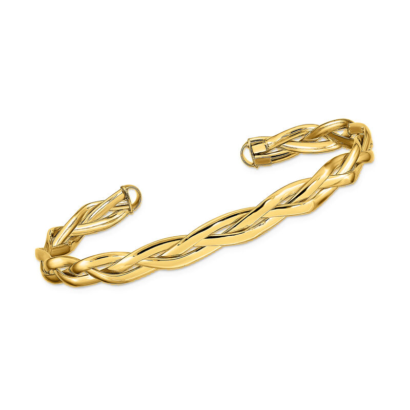 Italian 14kt Yellow Gold Braided Cuff Bracelet. 7"