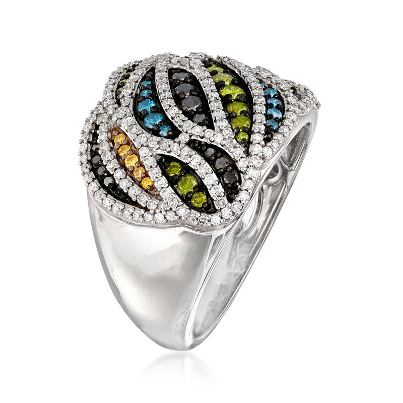 1.00 ct. t.w. Multicolored Diamond Dome Ring in 14kt White Gold image number 2