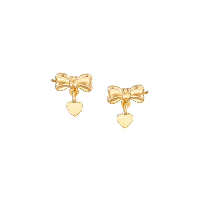 Child's 14kt Yellow Gold Bow and Heart Stud Earrings image number 0