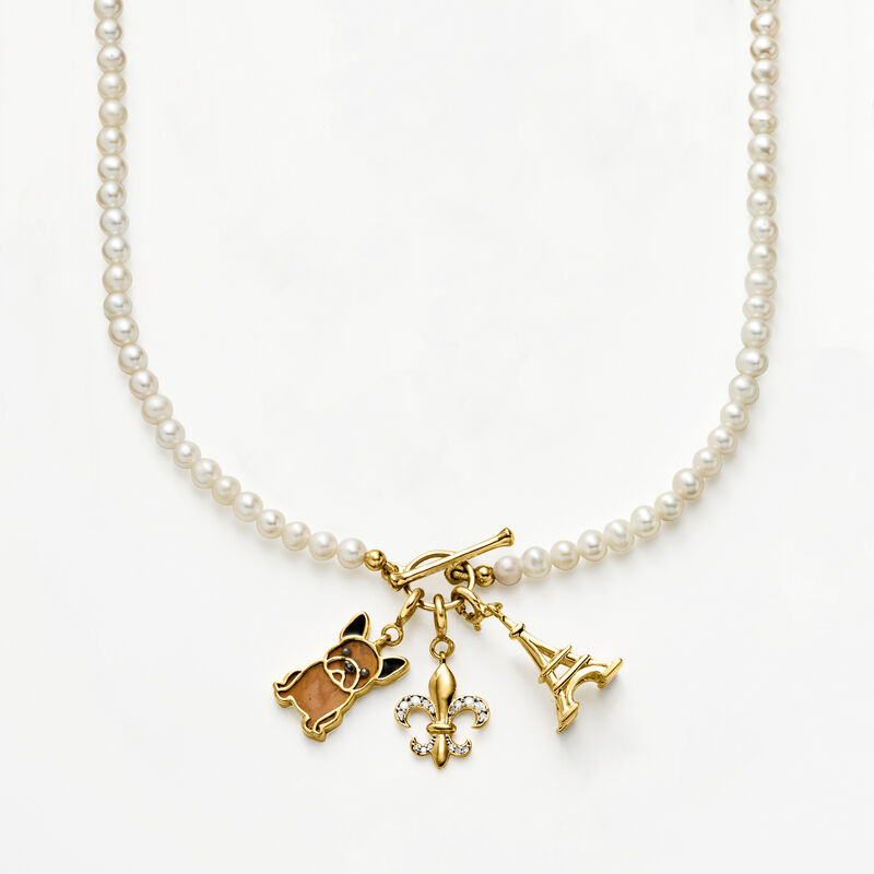 Brown Jasper and Black Enamel French Bulldog Charm in 18kt Gold Over Sterling  image number 3