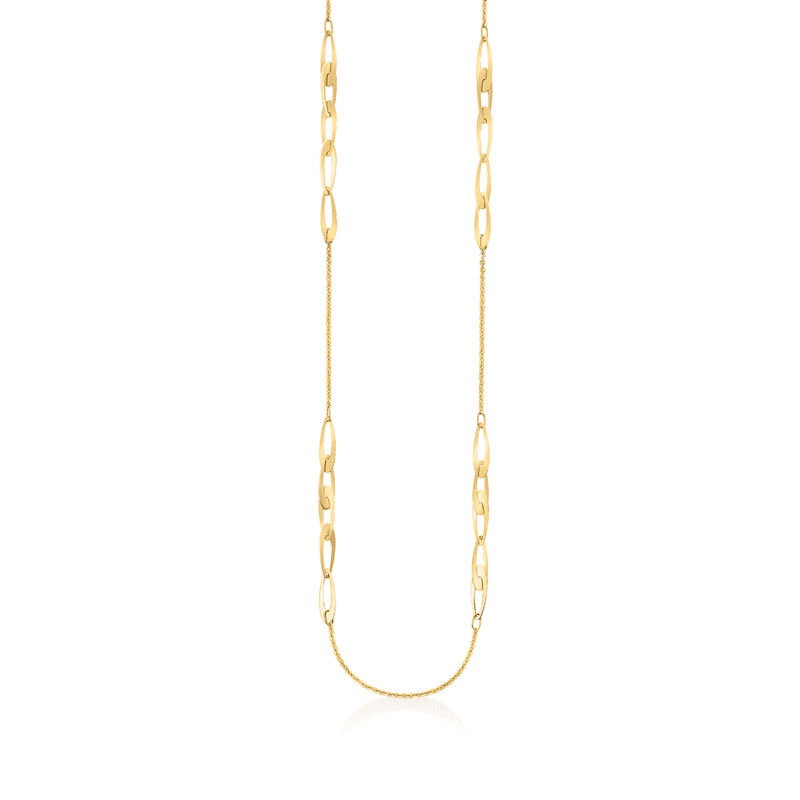 Italian 14kt Yellow Gold Alternating Oval and Cable-Chain Necklace. 31.5" image number 1