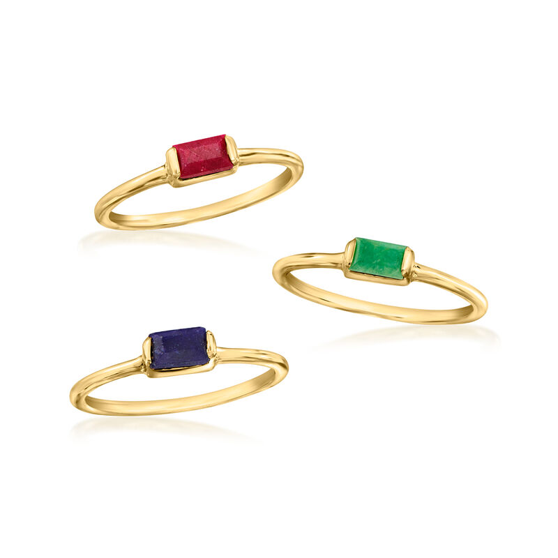 1.10 ct. t.w. Multi-Gemstone Jewelry Set: Three Stackable Rings in 18kt Gold Over Sterling image number 3