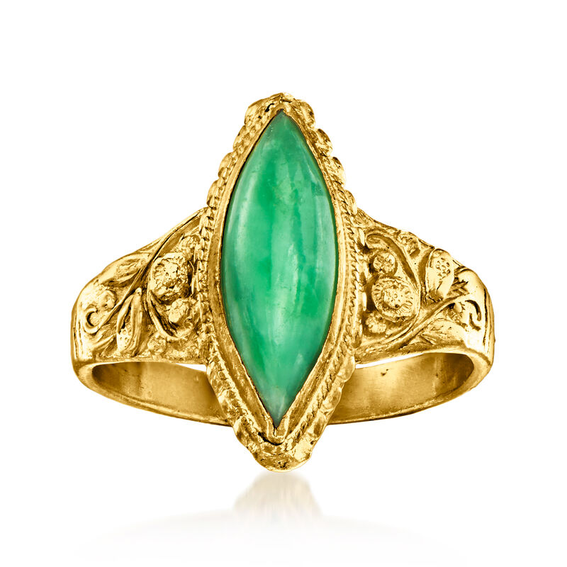 C. 1980 Vintage Marquise Jade Ring in 24kt Yellow Gold image number 0