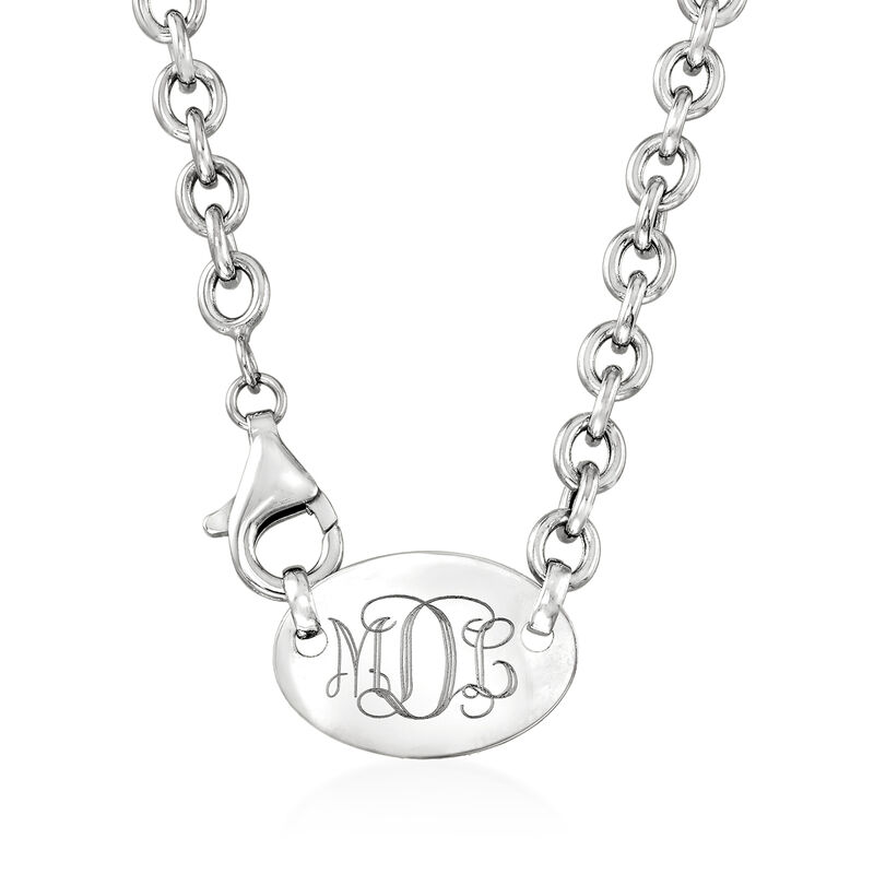 14kt White Gold Personalized Oval Disc Necklace image number 0