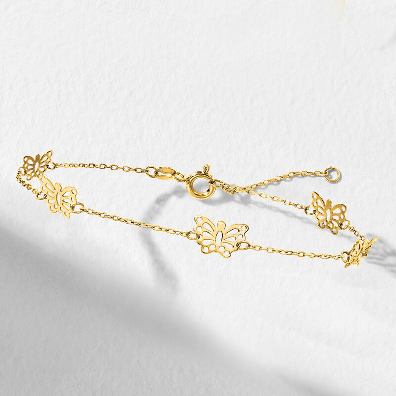 Italian 14kt Yellow Gold Butterfly Station Bracelet. 7&quot; image number 1