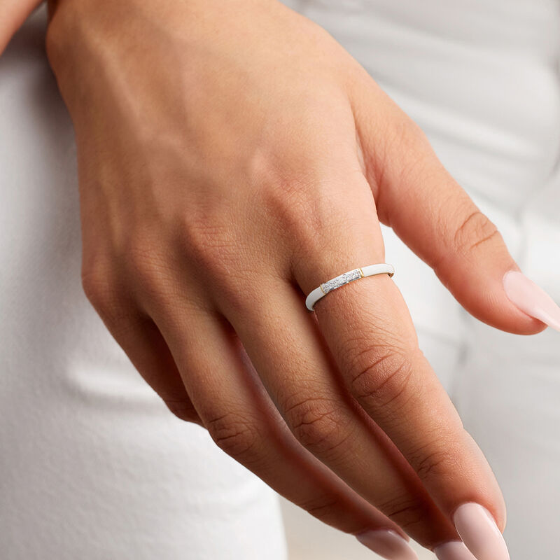 White Enamel Ring with Diamonds in 18kt Gold Over Sterling image number 1