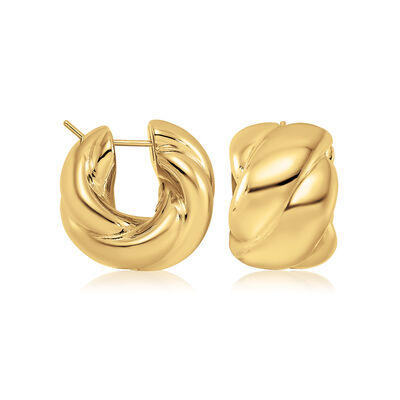 Italian 14kt Yellow Gold Twisted Huggie Hoop Earrings