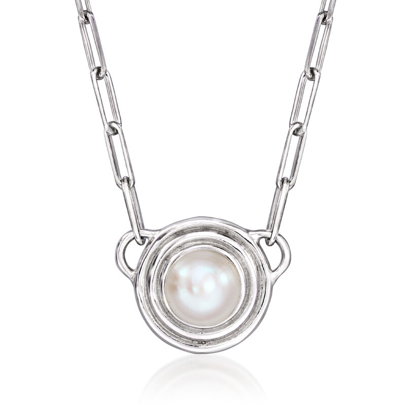 8-8.5mm Cultured Pearl Paper Clip Link Necklace in Sterling Silver image number 0
