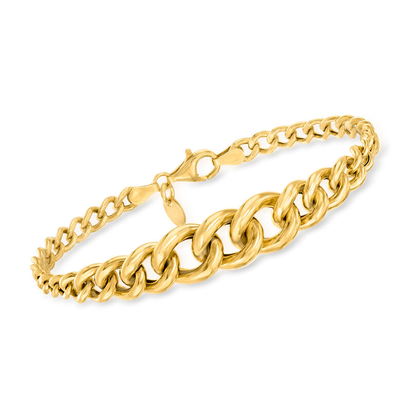 Italian 18kt Gold Over Sterling Graduated Curb-Link Bracelet image number 0