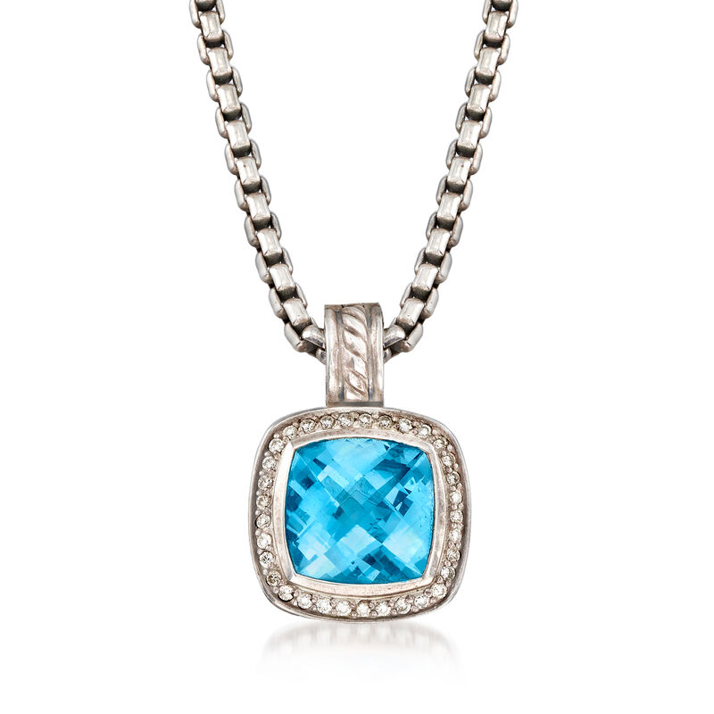 C. 1990 Vintage David Yurman 5.30 Carat Blue Topaz and .25 ct. t.w. Diamond Necklace in Sterling Silver image number 0