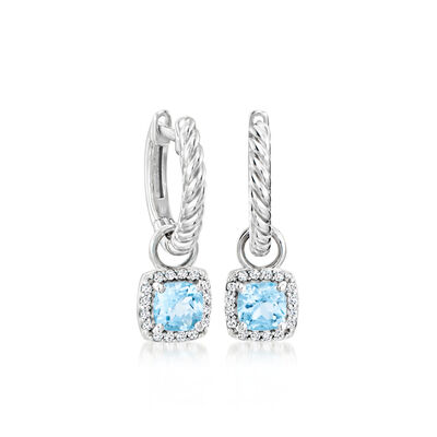 Sterling Silver Hoop Earrings with Removable .80 ct. t.w. Swiss Blue and White Topaz Drops