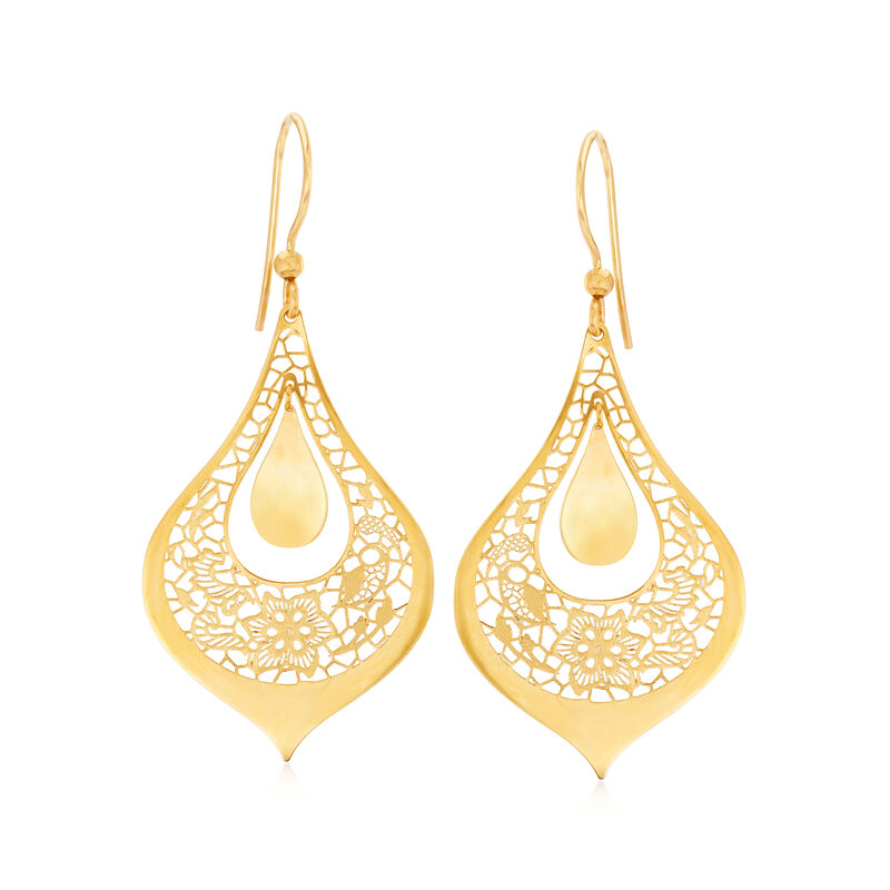 Italian 14kt Yellow Gold Filigree Floral Teardrop Earrings image number 0