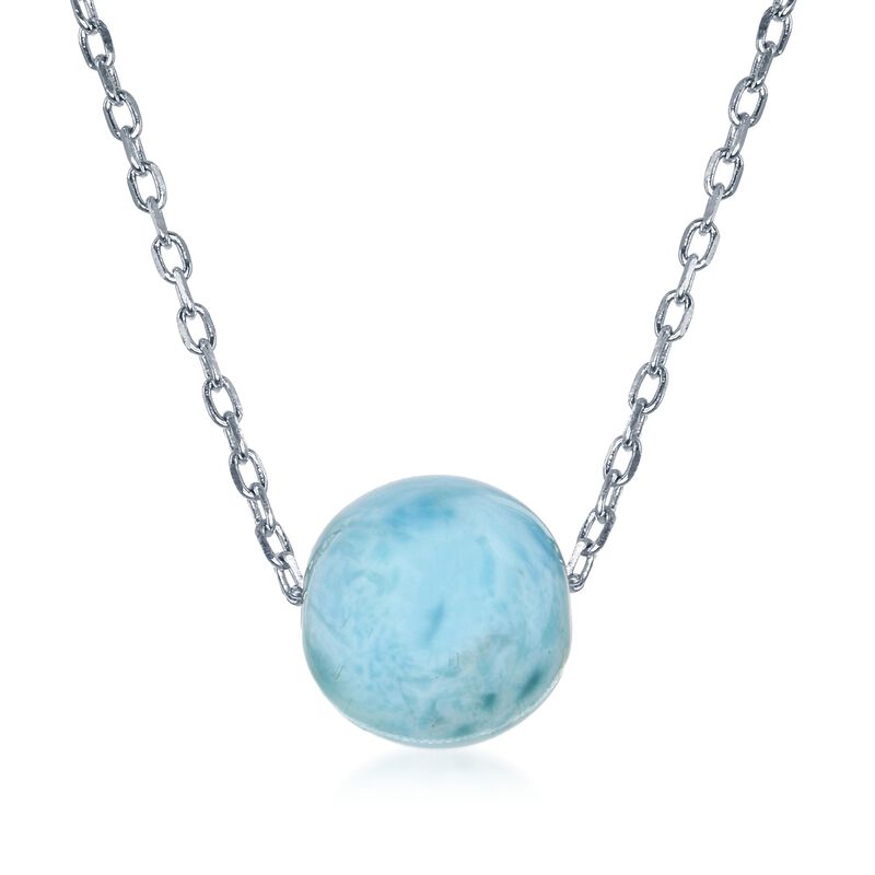 10mm Larimar Bead Necklace in Sterling Silver. 16.5&quot; image number 0