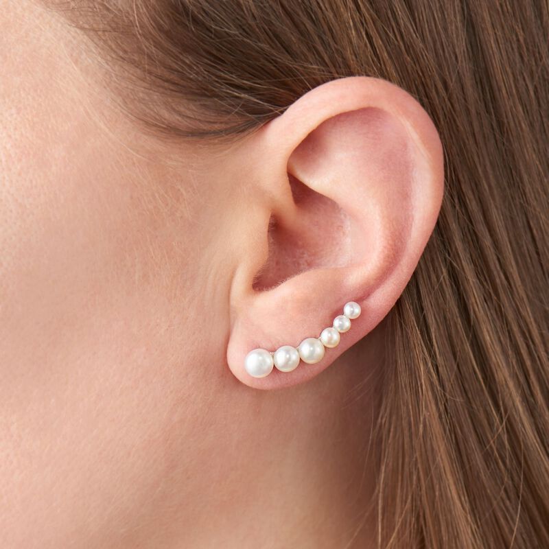 3-6mm Cultured Pearl Ear Climbers in Sterling Silver image number 2