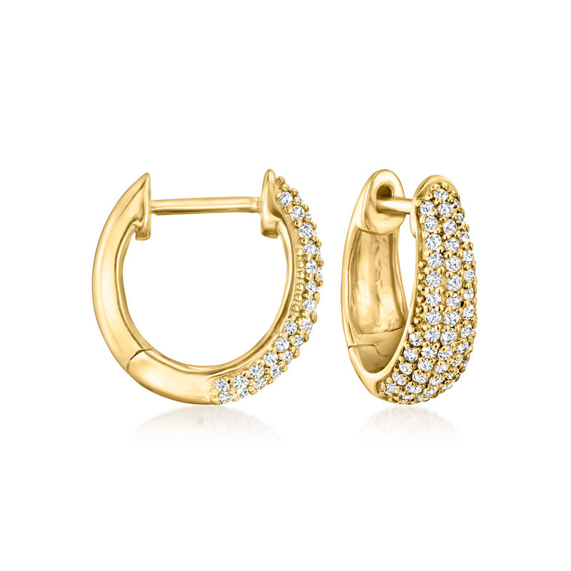 .33 ct. t.w. Pave Diamond Huggie Hoop Earrings in 14kt Yellow Gold. 3/8"  image number 0