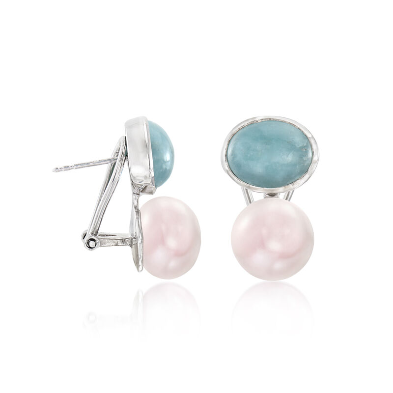11.5-12mm Cultured Pearl and 10.00 ct. t.w. Aquamarine Earrings in Sterling Silver image number 2