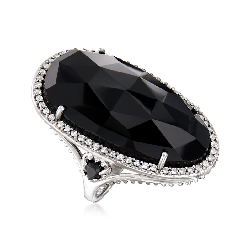 Black Onyx, .40 ct. t.w. Black Spinel and .40 ct. t.w. White Topaz Cocktail Ring in Sterling Silver image number 2