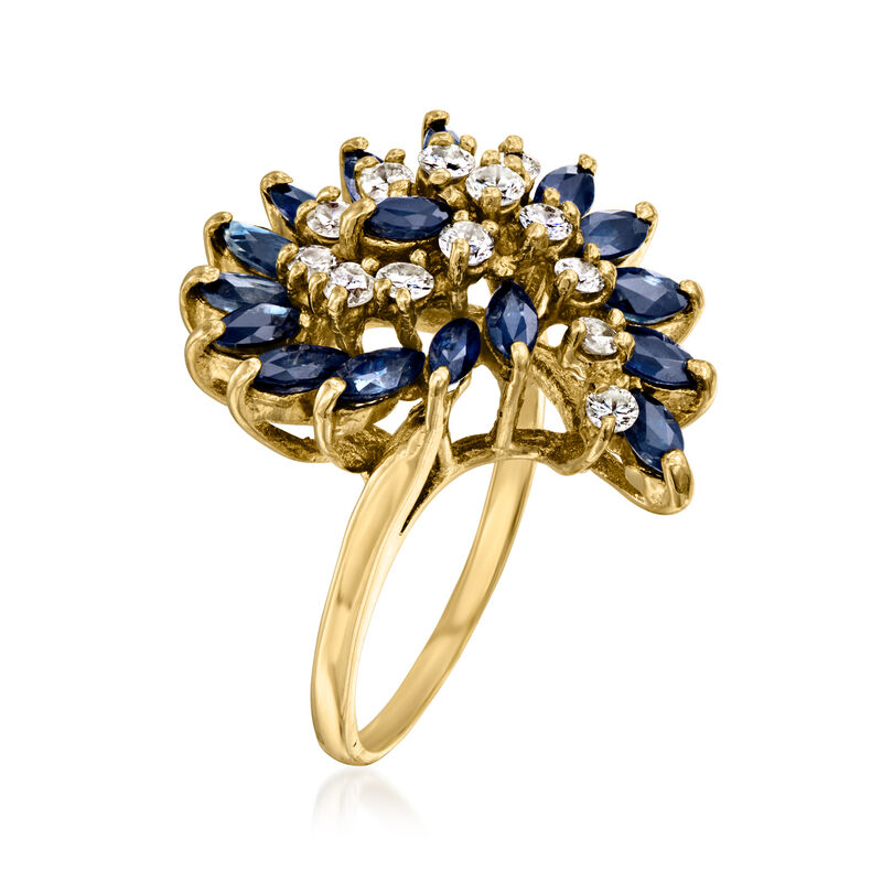 C. 1980 Vintage 1.60 ct. t.w. Sapphire and .85 ct. t.w. Diamond Swirl Ring in 14kt Yellow Gold. Size 7 image number 3